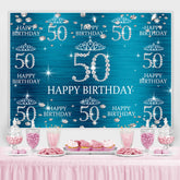 Lofaris Blue And Glitter Bokeh Happy 50Th Birthday Backdrop